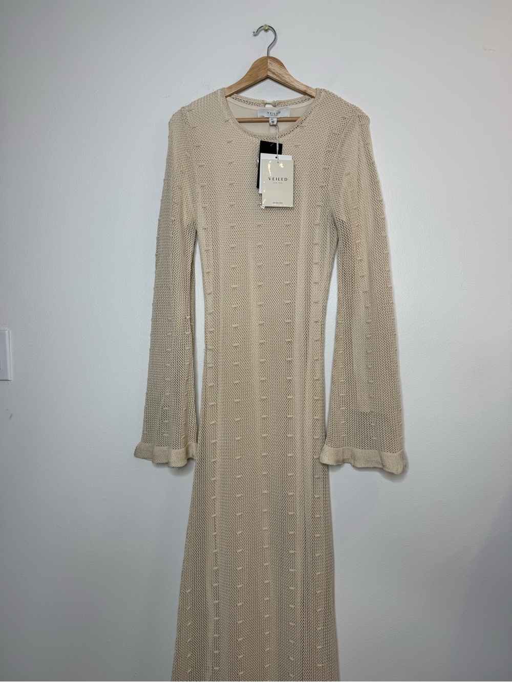 Veiled Leilani Crochet Maxi Dress in off white size medium tall boho chic